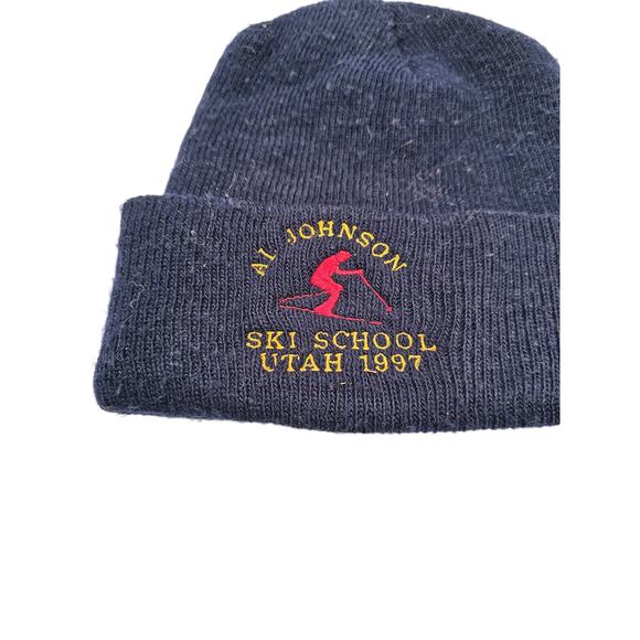 Vintage 1997 Al Johnson Ski School Knit Beanie Hat Blue Embroidered - Picture 2 of 3
